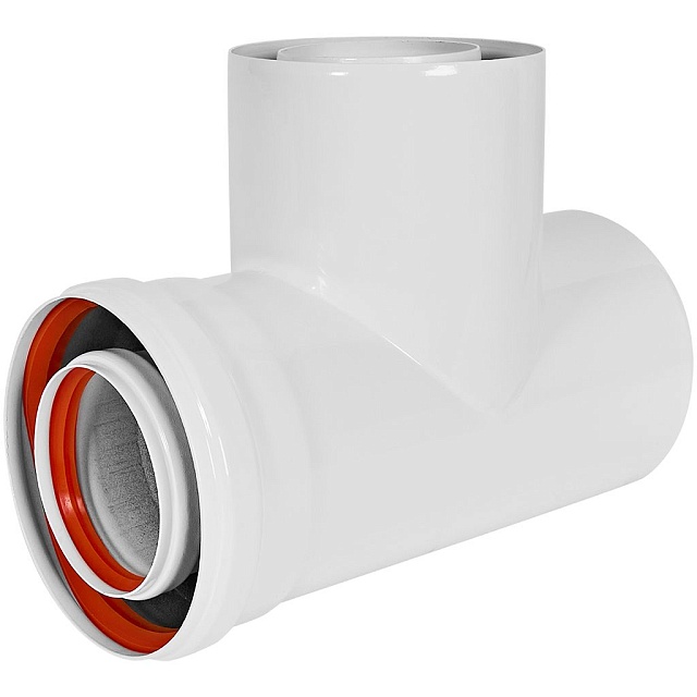 STOUT SCR-8125-000002 STOUT Конденсатоотводчик Т-образный традиц. коакс. D80(п-м)/125(п-м) с заглушкой и патрубком — фото, характеристики