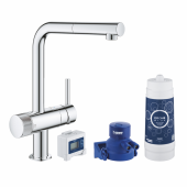Смеситель для кухни GROHE Blue Pure Minta, без электроники с L-образным выдвижным изливом, для подачи смешанной и фильтрованной воды, с головкой для фильтра и счетчиком, хром (30382000) — фото, характеристики, купить в VOLGOGRAD-CLIMBO