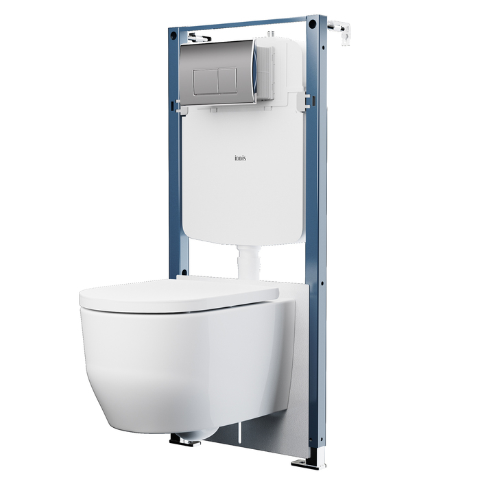 Комплект 3в1: подвесной унитаз, инсталляция и клавиша смыва хром, Эйгер Кью (Aiger Q), IDDIS, AIQPO1GCi73 — фото, характеристики