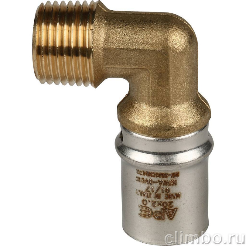 STOUT Угольник-переходник с наружной резьбой 1/2"х20 для металлопластиковых труб прессовой — фото товара