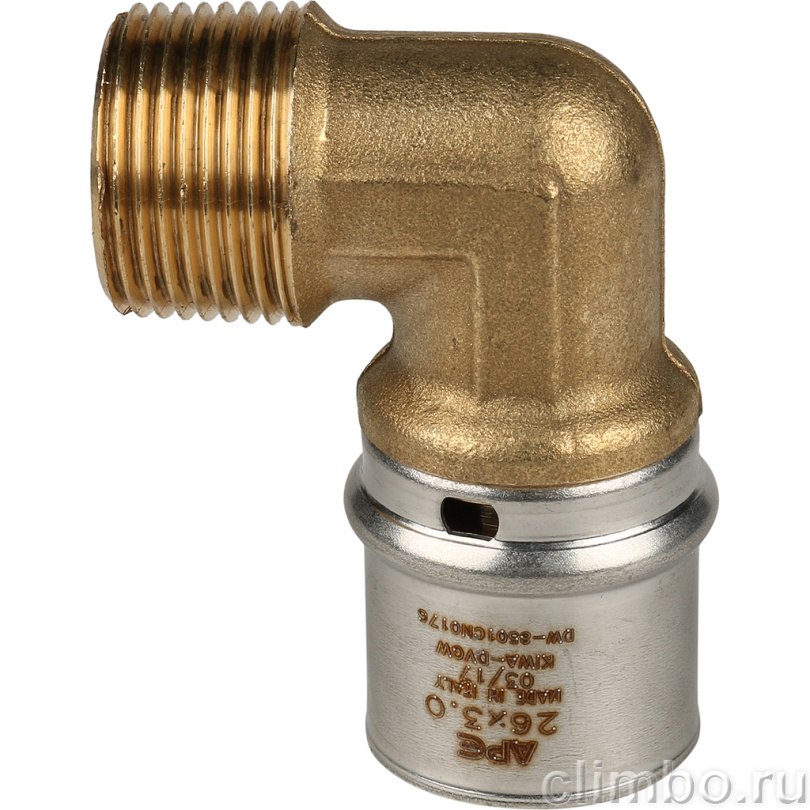 STOUT Угольник-переходник с наружной резьбой 3/4"х26 для металлопластиковых труб прессовой (SFP-0011-003426) — фото товара