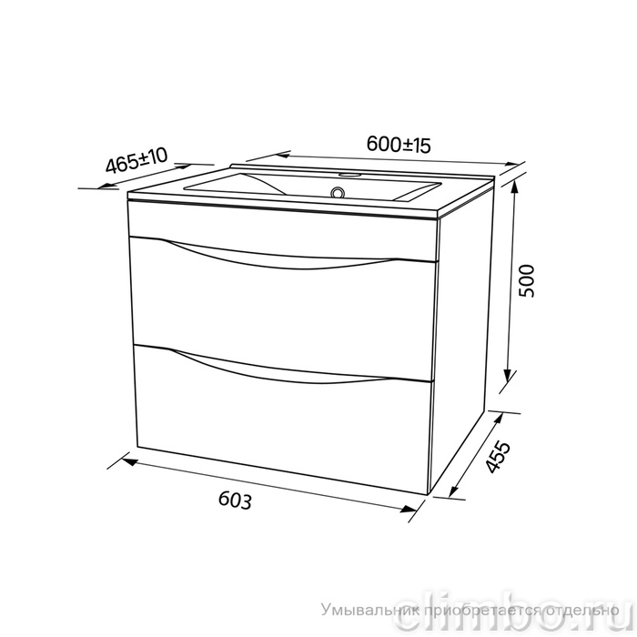 Тумба подвесная, белая, 60 см, Cloud,  IDDIS, CLO60W0i95. Подходит умывальник: 0136000i28 — фото товара