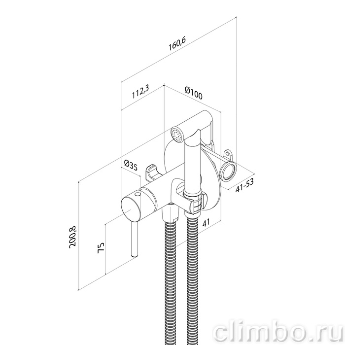 Аксес (Axes), 005. Встраиваемый смеситель с гигиеническим душем, хром глянцевый — фото, детали конструкции