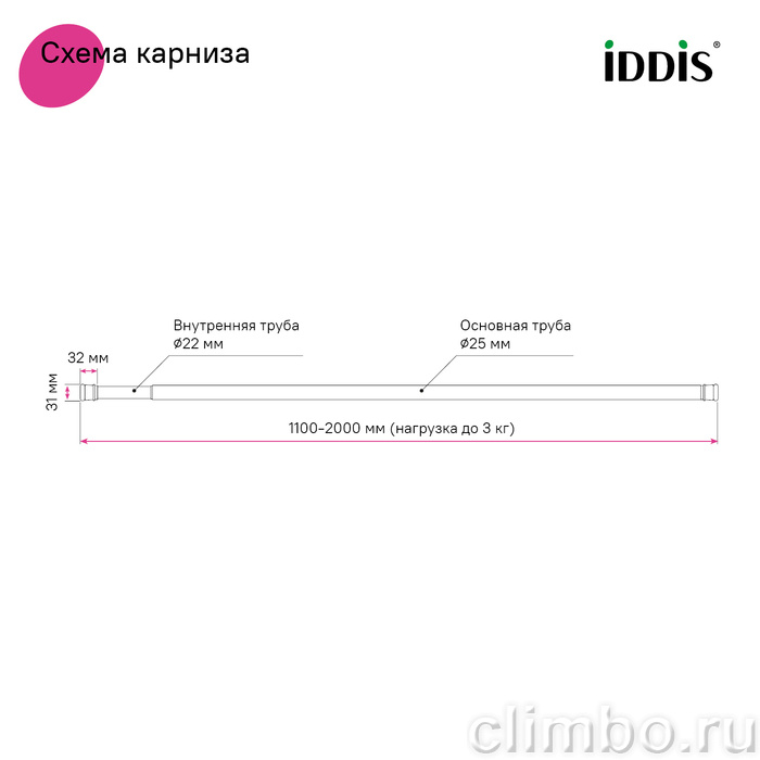 Карниз для ванной комнаты, 110-200 см, черный, IDDIS, SRB0120i14 — фото, детали конструкции