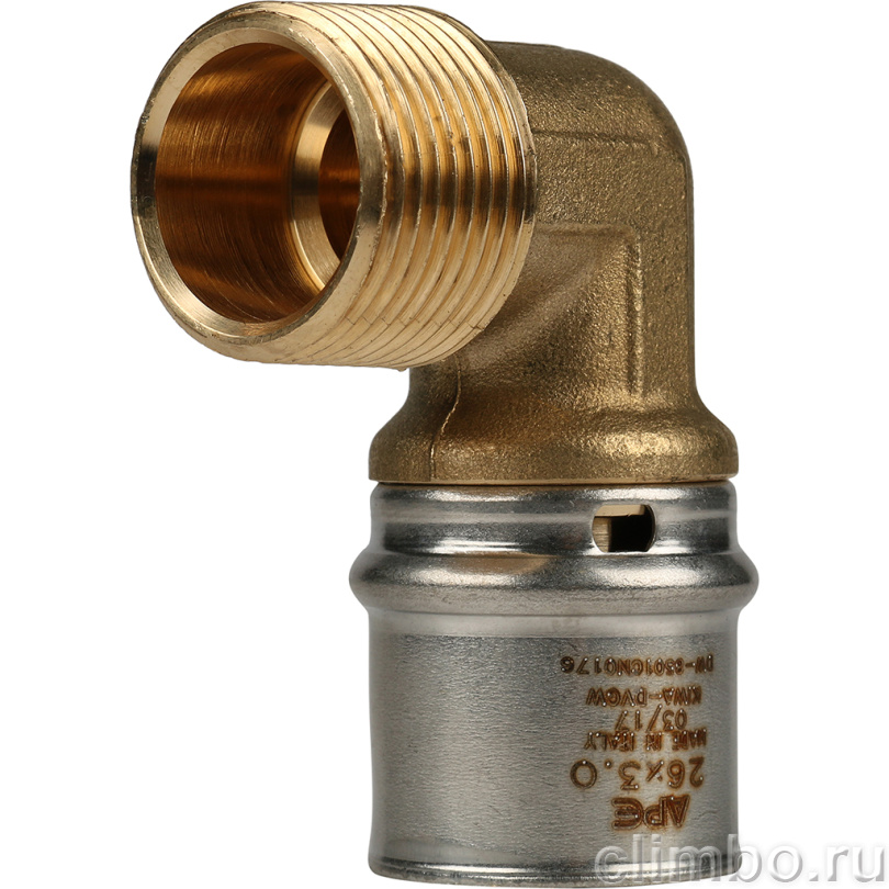 STOUT Угольник-переходник с наружной резьбой 3/4"х26 для металлопластиковых труб прессовой (SFP-0011-003426) — фото товара