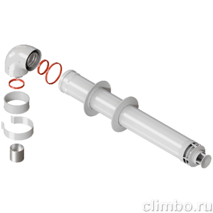 RCA-6010-210900 Комплект дымохода СТАНДАРТ 60/100 - 900мм  хомут в комплекте + втулка D60 L-50 — фото товара