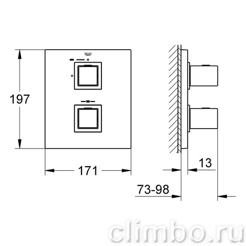 Термостат для душа GROHE Grohtherm Cube с переключателем (верхняя монтажная часть), 19959000 — фото товара