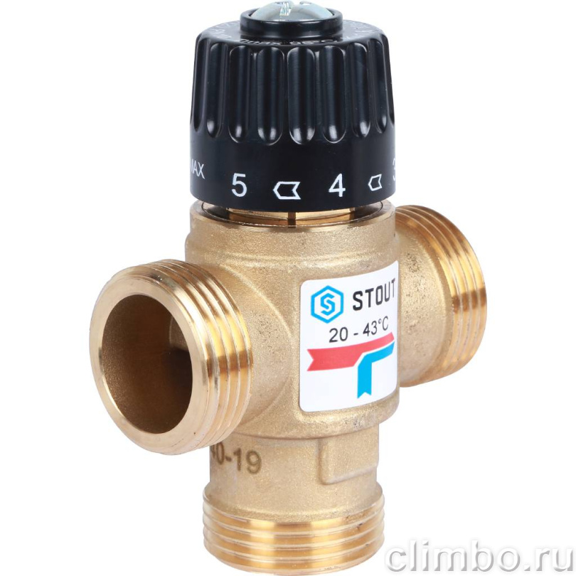 STOUT Термостатический смесительный клапан для систем отопления и ГВС. G 1” M  20-43°С — фото товара