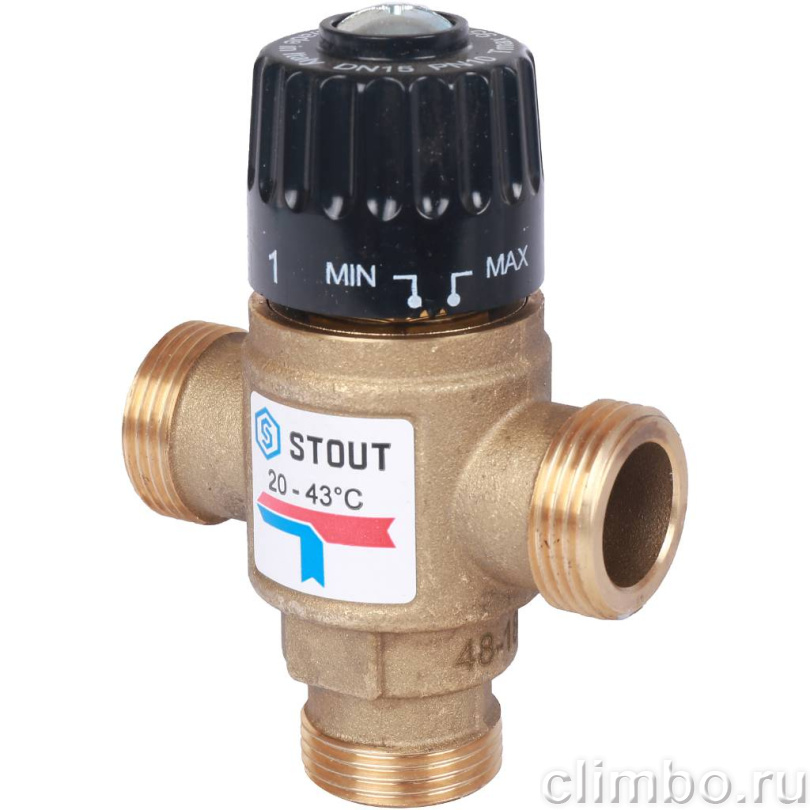 STOUT Термостатический смесительный клапан для систем отопления и ГВС 3/4" НР 20-43°С KV 1,6 — фото товара