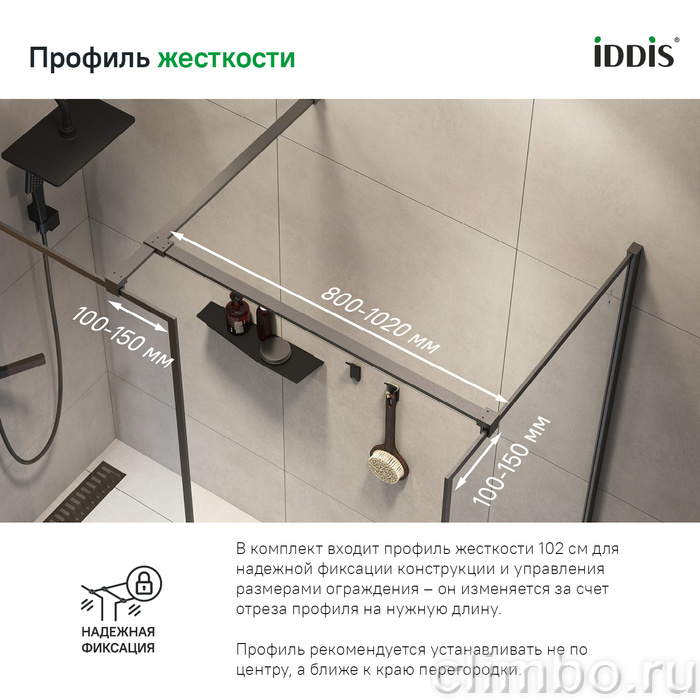 Душевая перегородка Walk In, графитовая, 100x195, Slide, IDDIS — фото товара