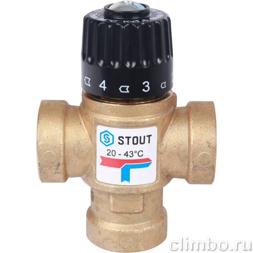STOUT Термостатический смесительный клапан для систем отопления и ГВС 3/4" ВР 20-43°С KV 1,6 — фото товара