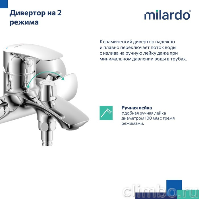 Смеситель для ванны, глянцевый хром, Rora, Milardo, RORSB00M02 — фото товара