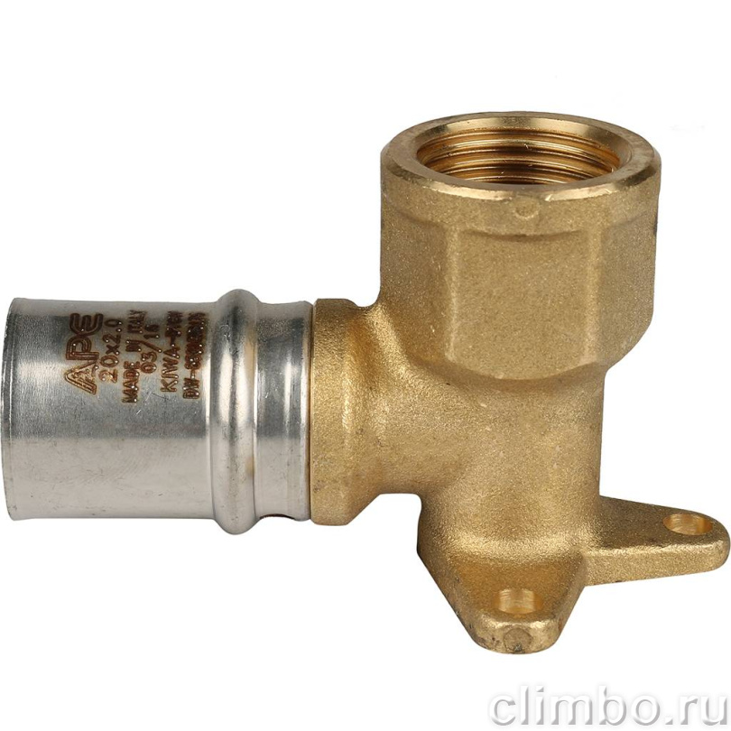 STOUT Угольник настенный с креплением короткий 1/2"х20 для металлопластиковых труб прессовой — фото товара