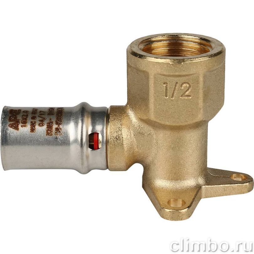 STOUT Угольник настенный с креплением короткий 1/2"х16 для металлопластиковых труб прессовой — фото товара