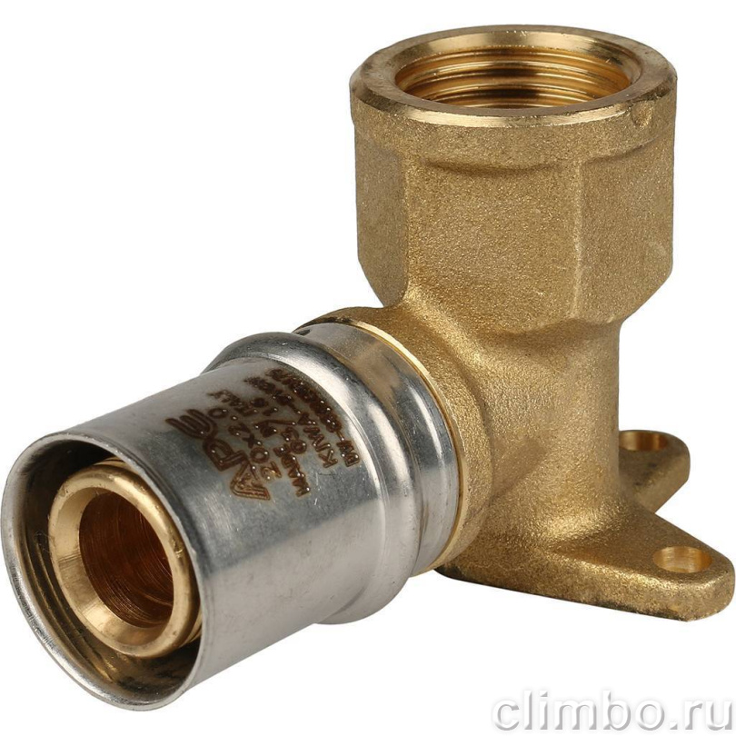 STOUT Угольник настенный с креплением короткий 1/2"х20 для металлопластиковых труб прессовой — фото товара