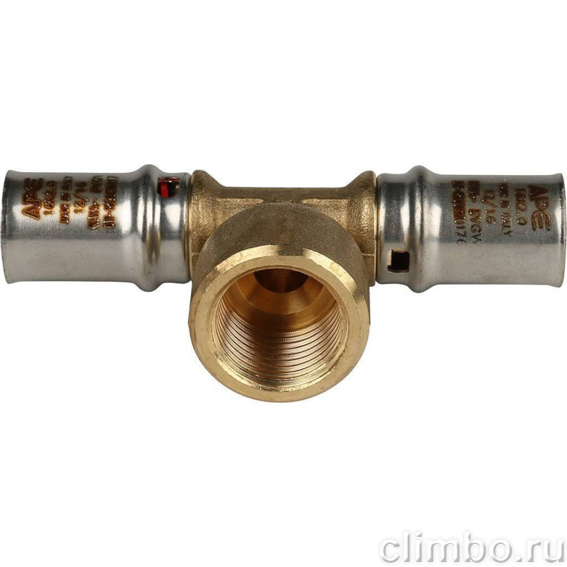 STOUT Тройник-переходник с внутренней резьбой 16х1/2"х16 для металлопластиковых труб прессовой — фото товара
