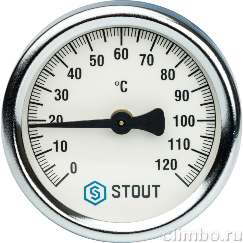 STOUT Термометр биметаллический накладной с пружиной. Корпус Dn 63 мм, 0...120 С, 1"-2" (SIM-0004-630015) — фото товара