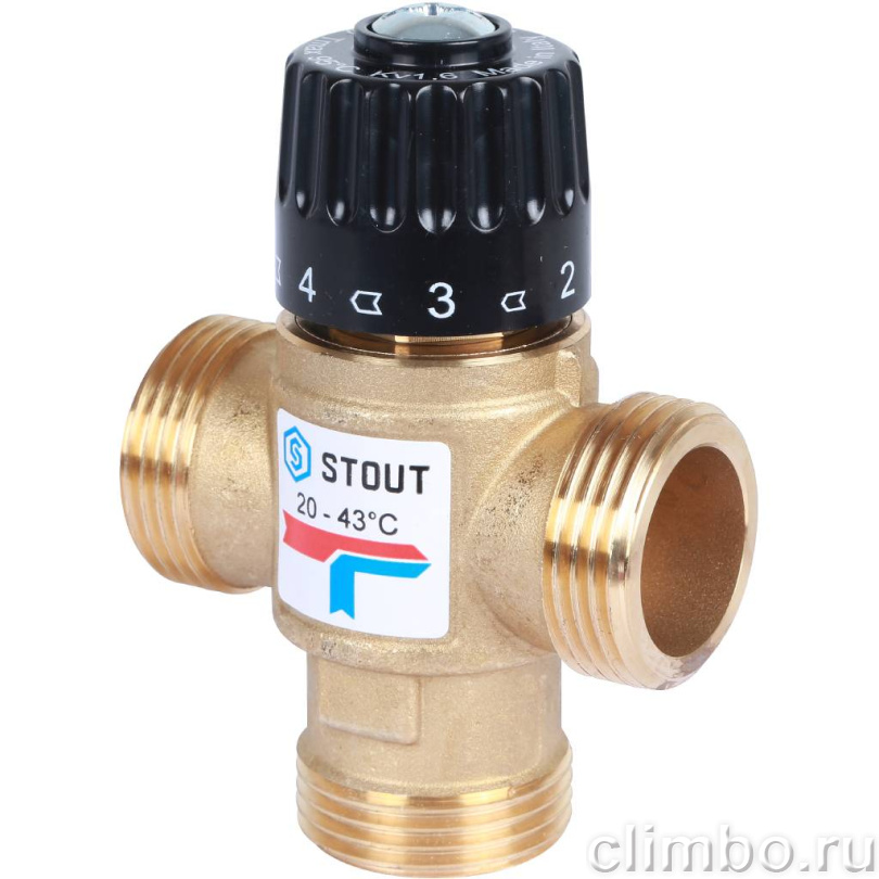 STOUT Термостатический смесительный клапан для систем отопления и ГВС. G 1” M  20-43°С — фото товара
