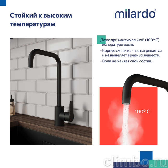 Смеситель для кухни, черный матовый, Poli, Milardo, POLBLL0M05 — фото товара