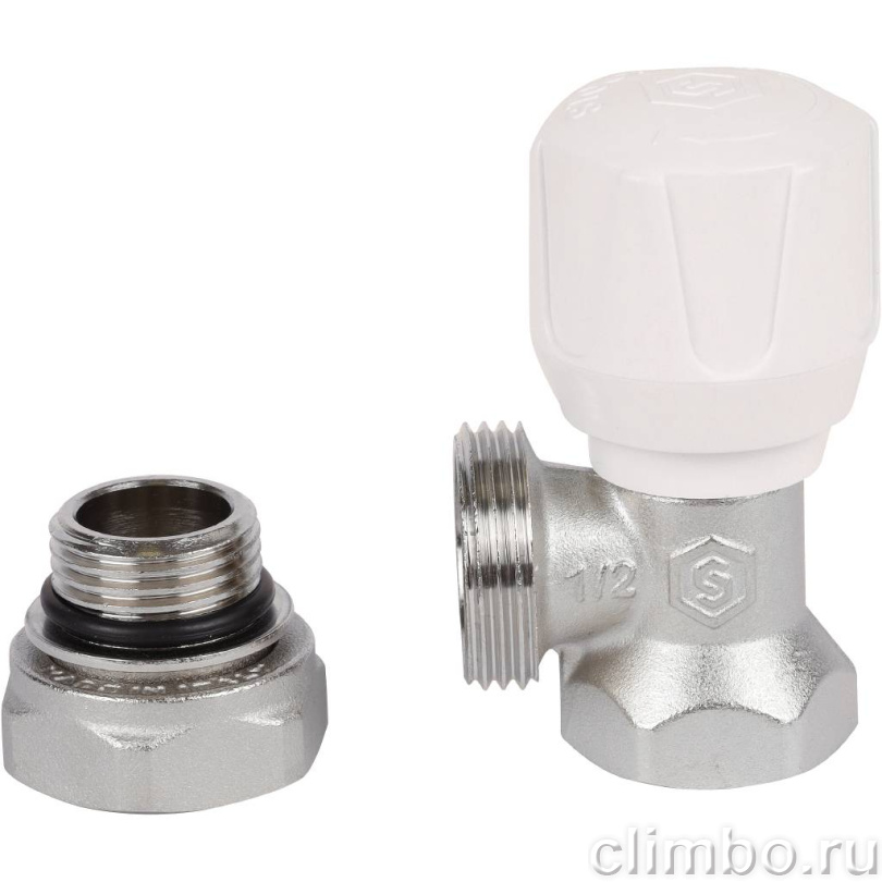 STOUT SVR Клапан ручной терморегулирующий угловой 1/2" (с дополнительным уплотнением) — фото товара