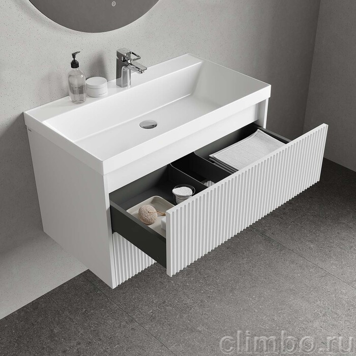 Тумба с умывальником подвесная, 80 см, белый, Билд (Bild) 2.0, IDDIS, BIL80W1i95K подходит умыв. 4518000i28 — фото, детали конструкции