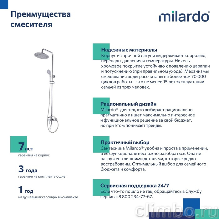 Душевая система с тропическим душем, Stripe, Milardo — фото товара