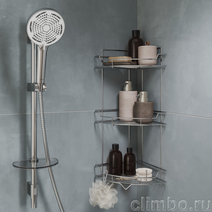 Полка трёхъярусная угловая, проволока стальная, хром, Грид (Grid), Milardo, GRICC3CM44 — фото, детали конструкции