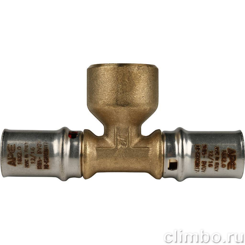 STOUT Тройник-переходник с внутренней резьбой 16х1/2"х16 для металлопластиковых труб прессовой — фото товара