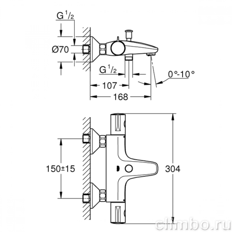 Термостатический смеситель для ванны GROHE Grohtherm 800 с регулируемым аэратором, хром (34576000) — фото товара