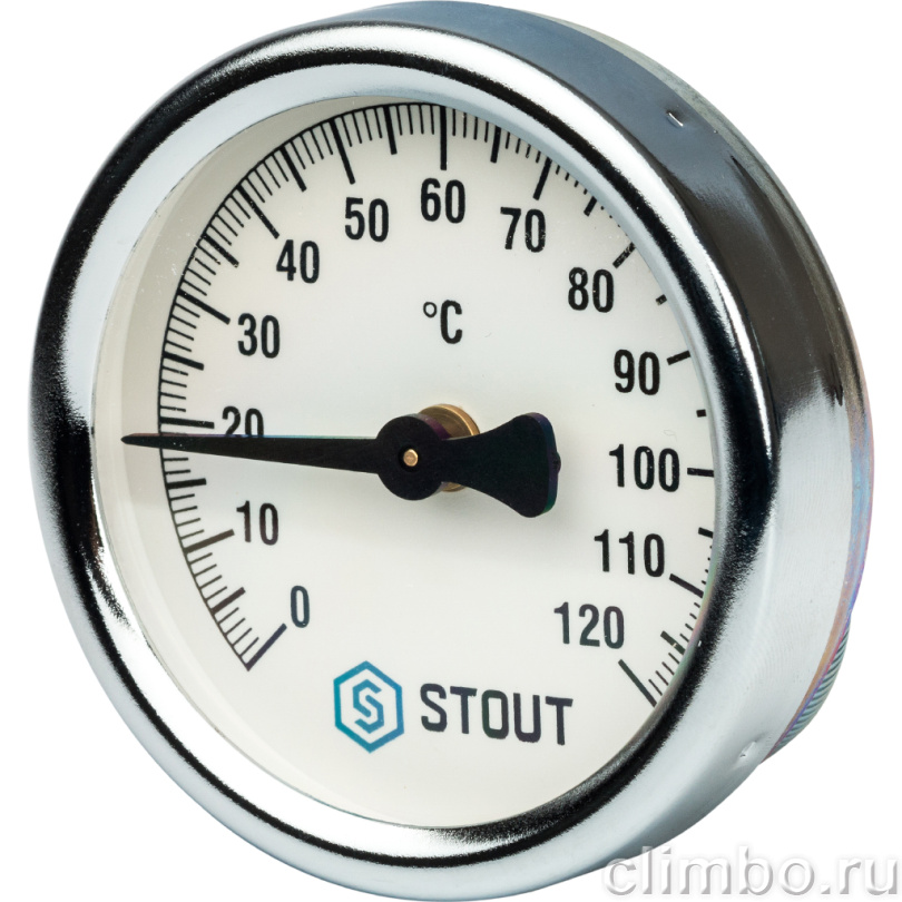 STOUT Термометр биметаллический накладной с пружиной. Корпус Dn 63 мм, 0...120 С, 1"-2" (SIM-0004-630015) — фото товара