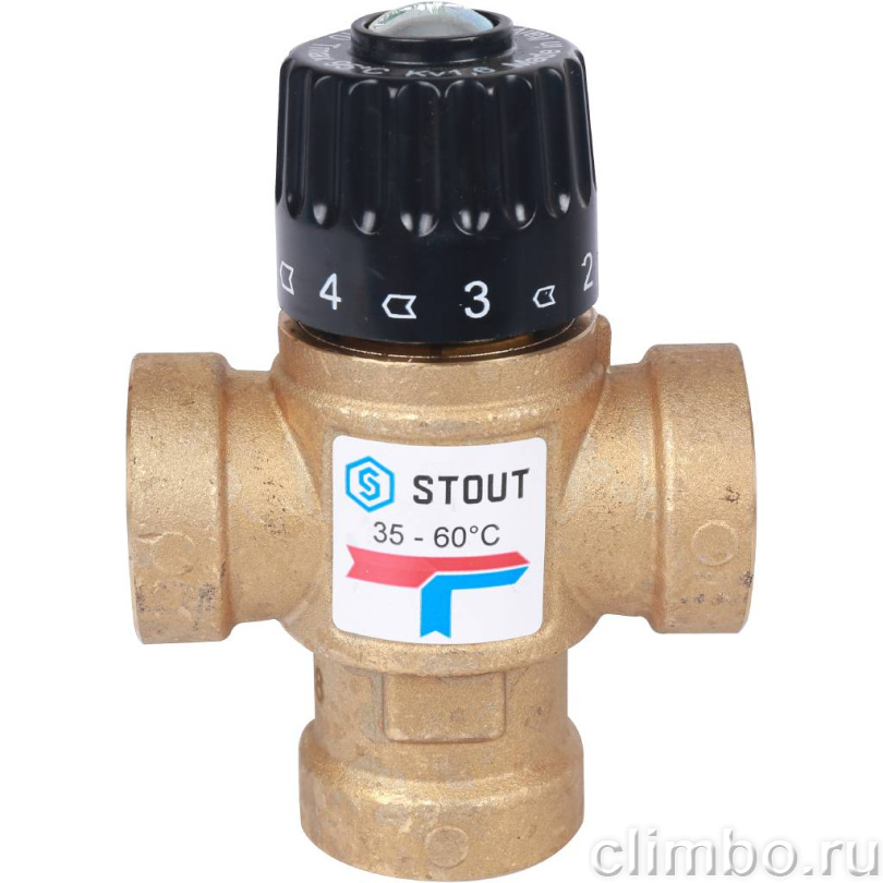 STOUT Термостатический смесительный клапан для систем отопления и ГВС 3/4" ВР 35-60°С KV 1,6 — фото товара