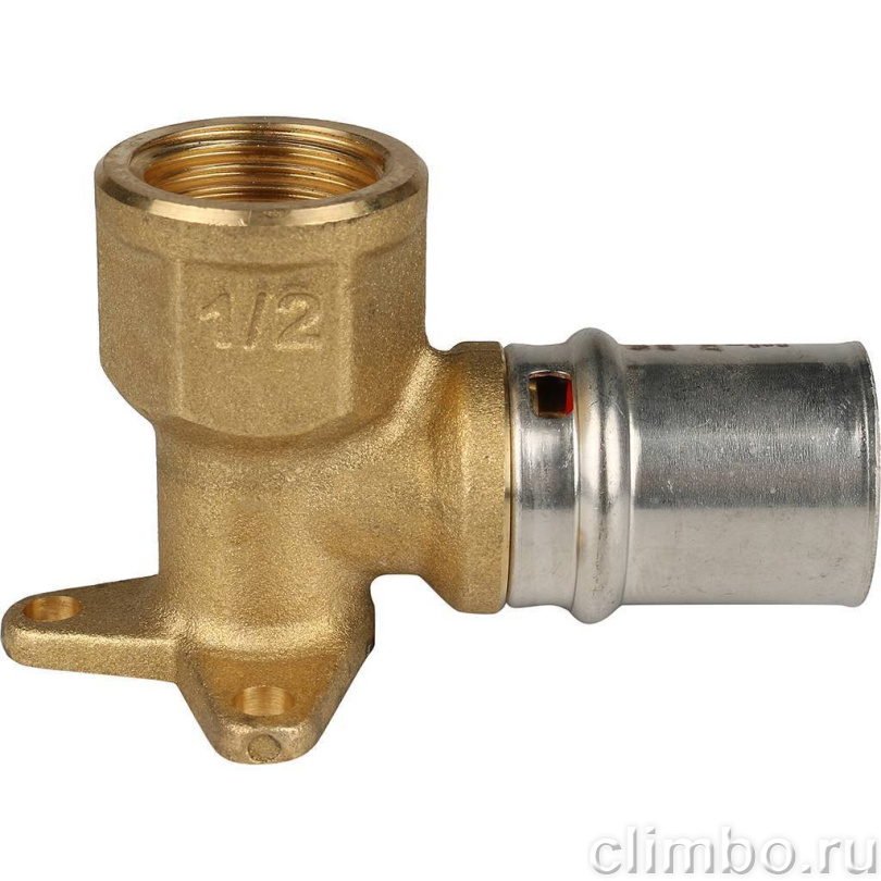 STOUT Угольник настенный с креплением короткий 1/2"х20 для металлопластиковых труб прессовой — фото товара