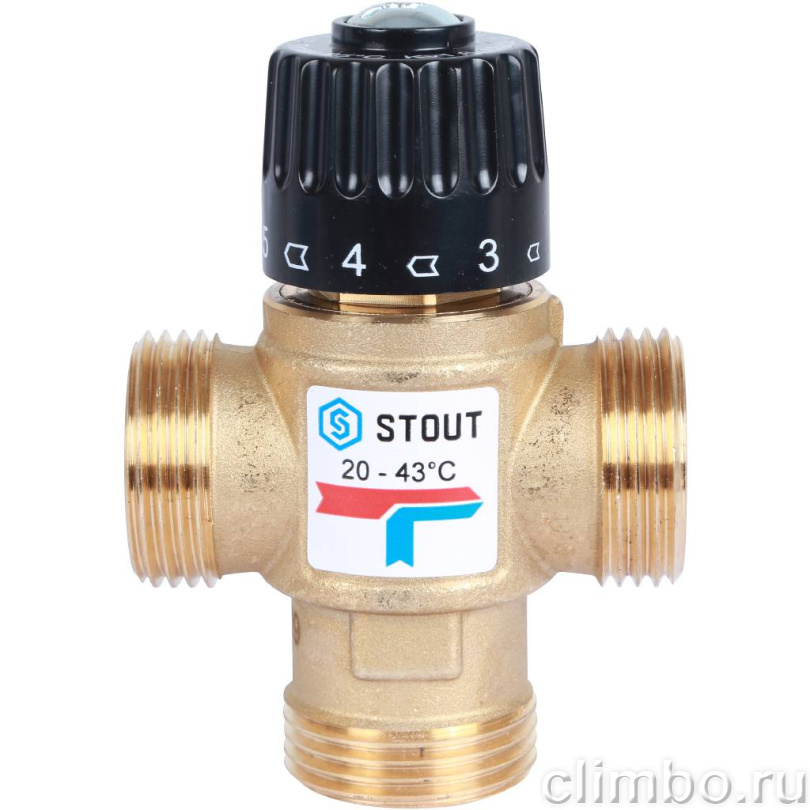 STOUT Термостатический смесительный клапан для систем отопления и ГВС. G 1” M  20-43°С — фото товара
