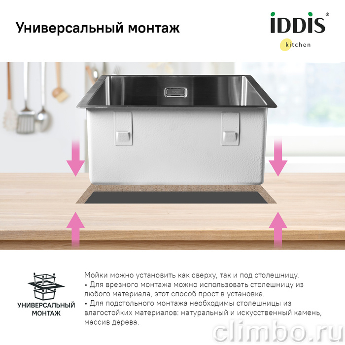 Мойка, нерж.сталь, универсального монтажа, графит, 540*440,  Edifice, IDDIS — фото товара