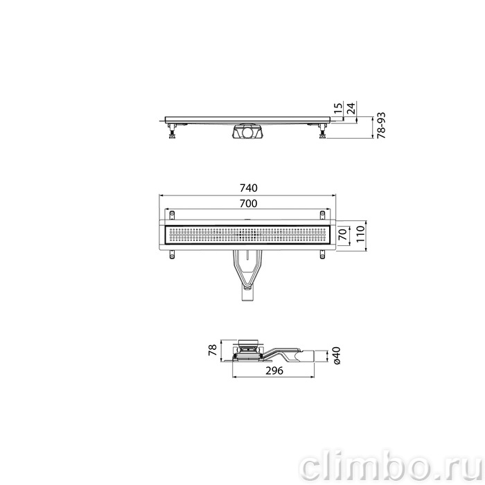 Лоток душевой, сифон 360, комбинированный затвор, перфорированная решетка, 700мм, хром, IDDIS, 975B7SB20DZ — фото, детали конструкции