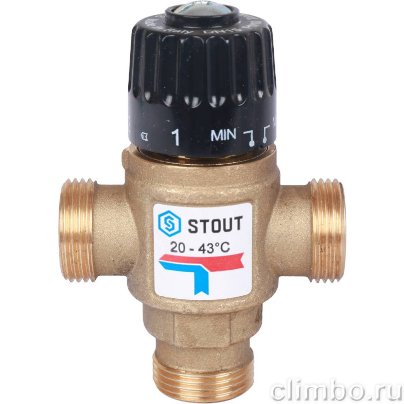 STOUT Термостатический смесительный клапан для систем отопления и ГВС 3/4" НР 20-43°С KV 1,6 — фото товара