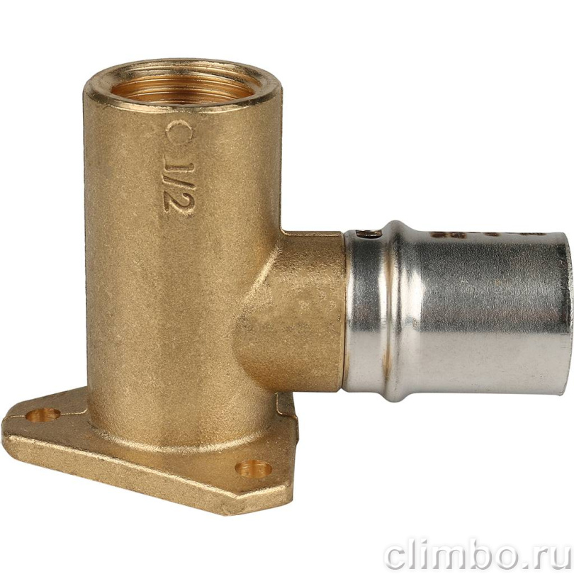 STOUT Угольник настенный с креплением удлинённый 1/2"х20 для металлопластиковых труб прессовой — фото товара