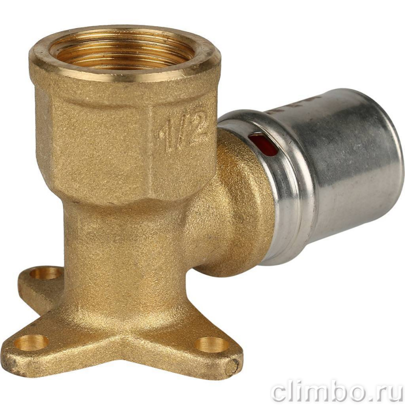 STOUT Угольник настенный с креплением короткий 1/2"х20 для металлопластиковых труб прессовой — фото товара