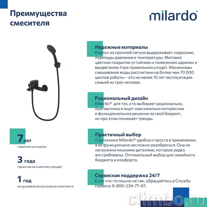 Смеситель для ванны, черный матовый, Rora, Milardo, RORBL00M02 — фото товара