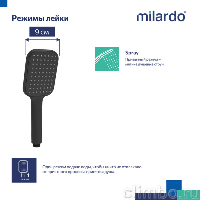 Лейка для душа, черная матовая, 1F, Ideal Spa, Milardo — фото товара