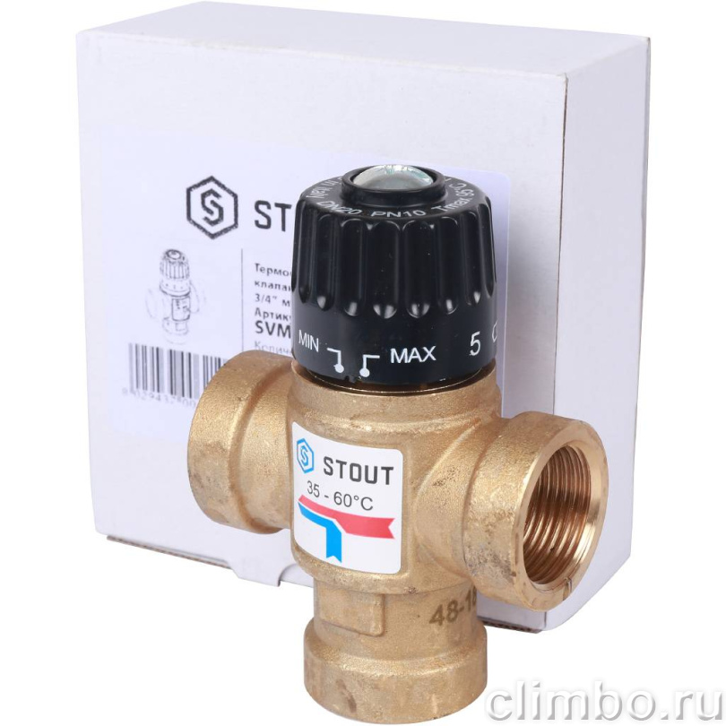 STOUT Термостатический смесительный клапан для систем отопления и ГВС 3/4" ВР 35-60°С KV 1,6 — фото товара