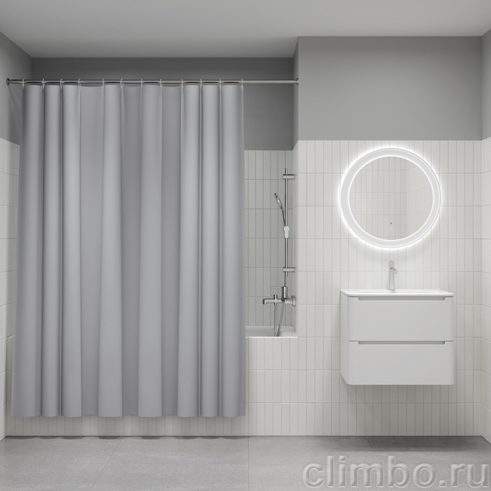 Штора для ванной, 200x180 см, полиэтилен (PE), серый, IDDIS, P10PE18i11 — фото, детали конструкции