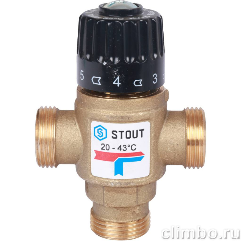 STOUT Термостатический смесительный клапан для систем отопления и ГВС 3/4" НР 20-43°С KV 1,6 — фото товара