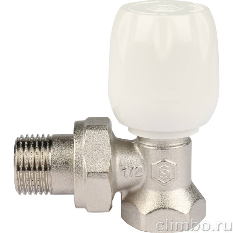 STOUT SVRs Клапан ручной терморегулирующий с неподъемным шпинделем, угловой 1/2" — фото товара