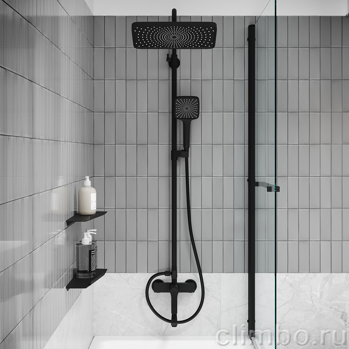 Душевая система с тропическим душем и изливом, матовый черный, Паркер (Parker), IDDIS, PARBL3Fi06 — фото, детали конструкции