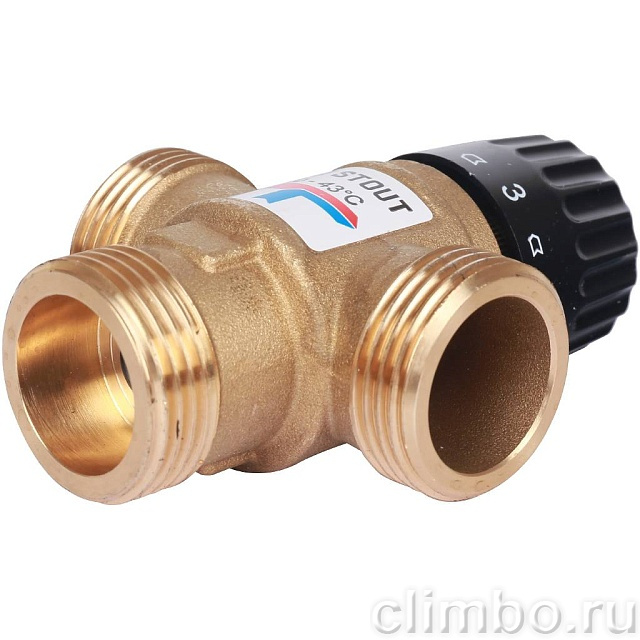 Термостатический смесительный клапан для систем отопления и ГВС STOUT G 1” M, 20-43°С KV 2,5 м3/ч — фото, детали конструкции
