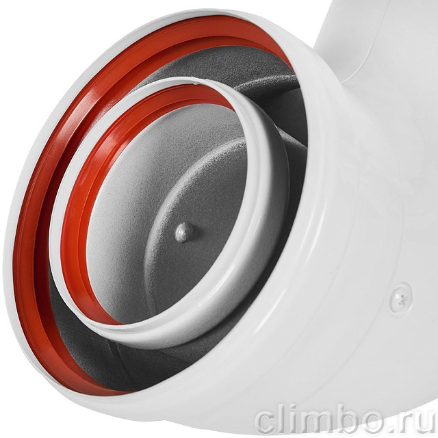 STOUT SCR-8125-250001 STOUT Адаптер подключения 90° традиц. коакс. D80(п-м)/125(п-м) (хомут, накладки декоративные) — фото, детали конструкции