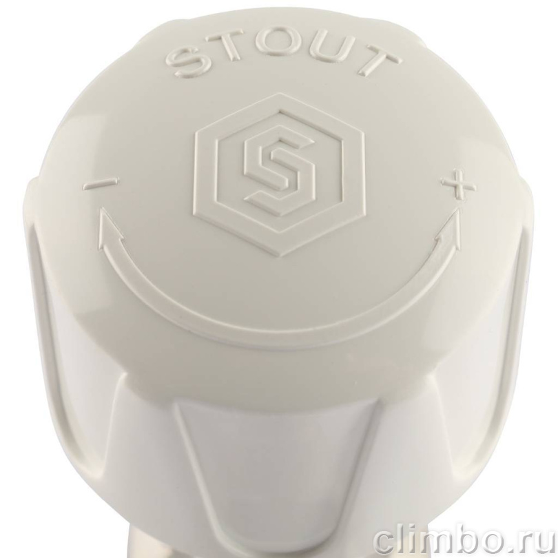 STOUT SVRs Клапан ручной терморегулирующий с неподъемным шпинделем, угловой 1/2" — фото товара