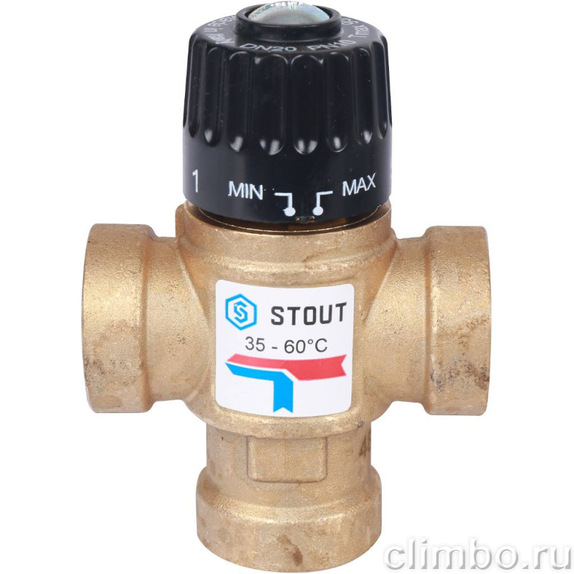 STOUT Термостатический смесительный клапан для систем отопления и ГВС 3/4" ВР 35-60°С KV 1,6 — фото товара