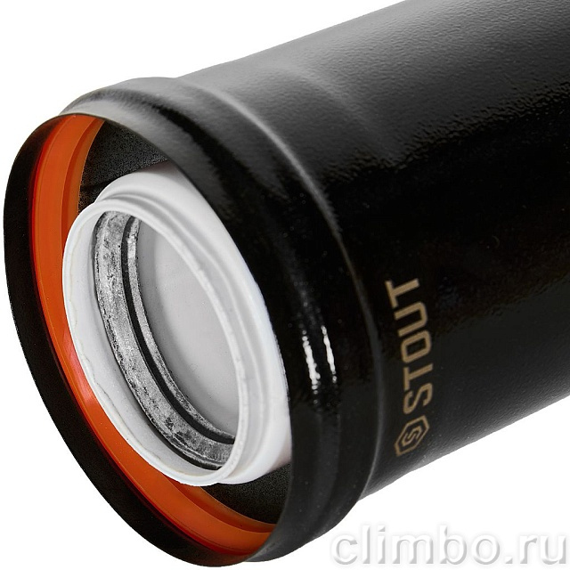 STOUT Удлинитель дымохода конденсац. коакс. D60(п-м)/100(п-м), L500, ЧЕРНЫЙ — фото, детали конструкции